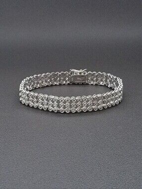 Sterling Silver 925 DBJ Diamond Accent Tennis Bracelet Triple Row Link Bracelet